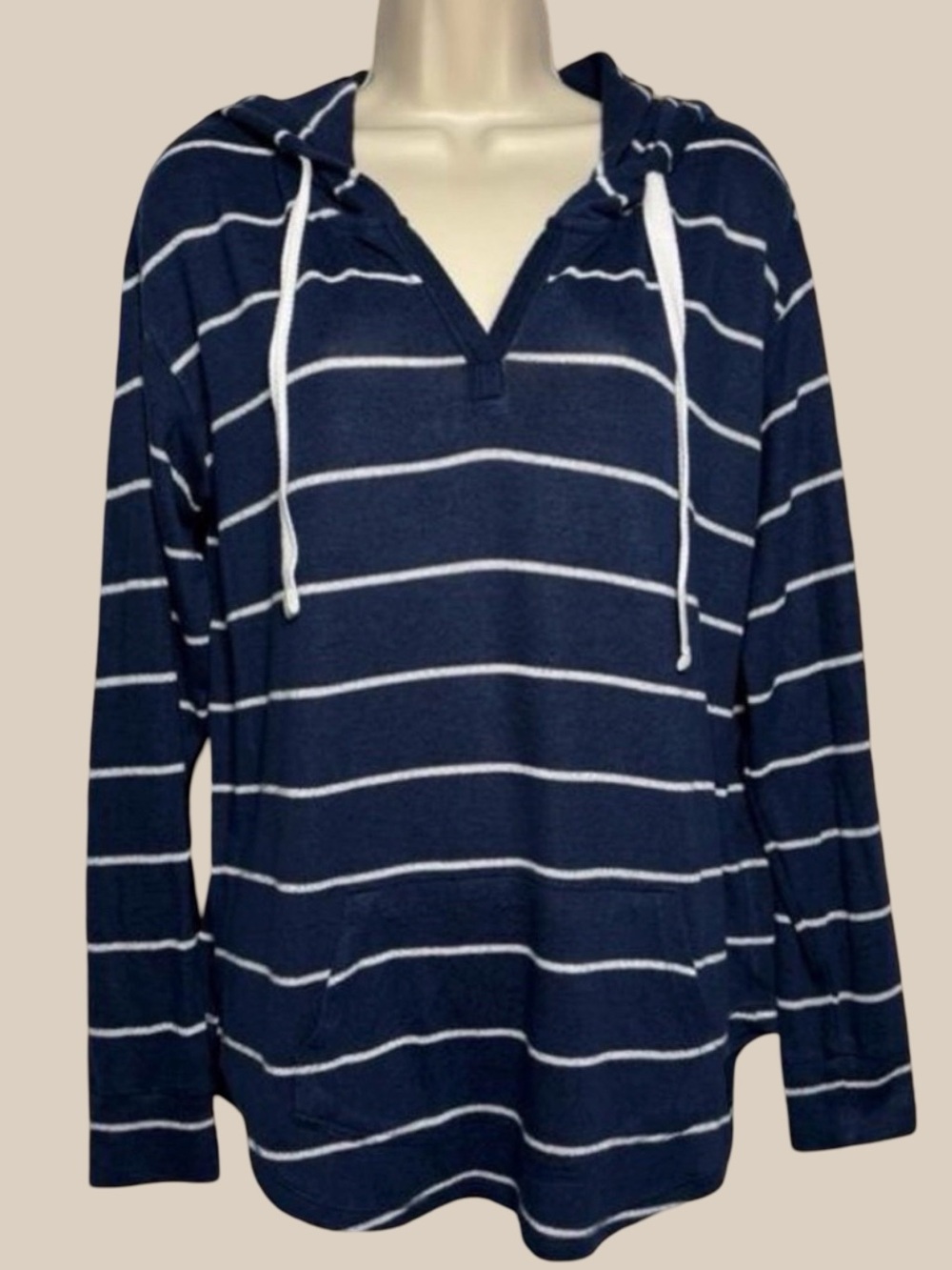 Market & Spruce Kallon Brushed Knit Hoodie Navy White Striped Stitch Fix SZ M